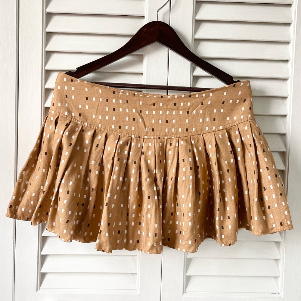ANJA FLINT Tan/Beige Pleated Geometric Mini Skirt